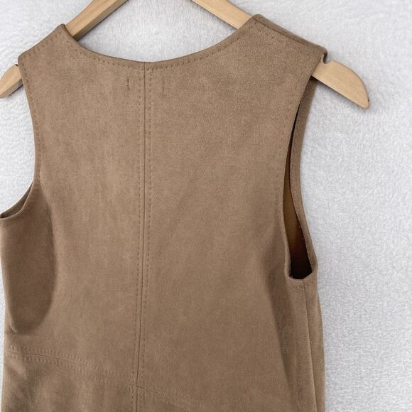 MAX STUDIO Dress S Stretch Faux Suede Sleeveless V-Neck Mini Shift Vicuna Brown - Picture 7 of 12